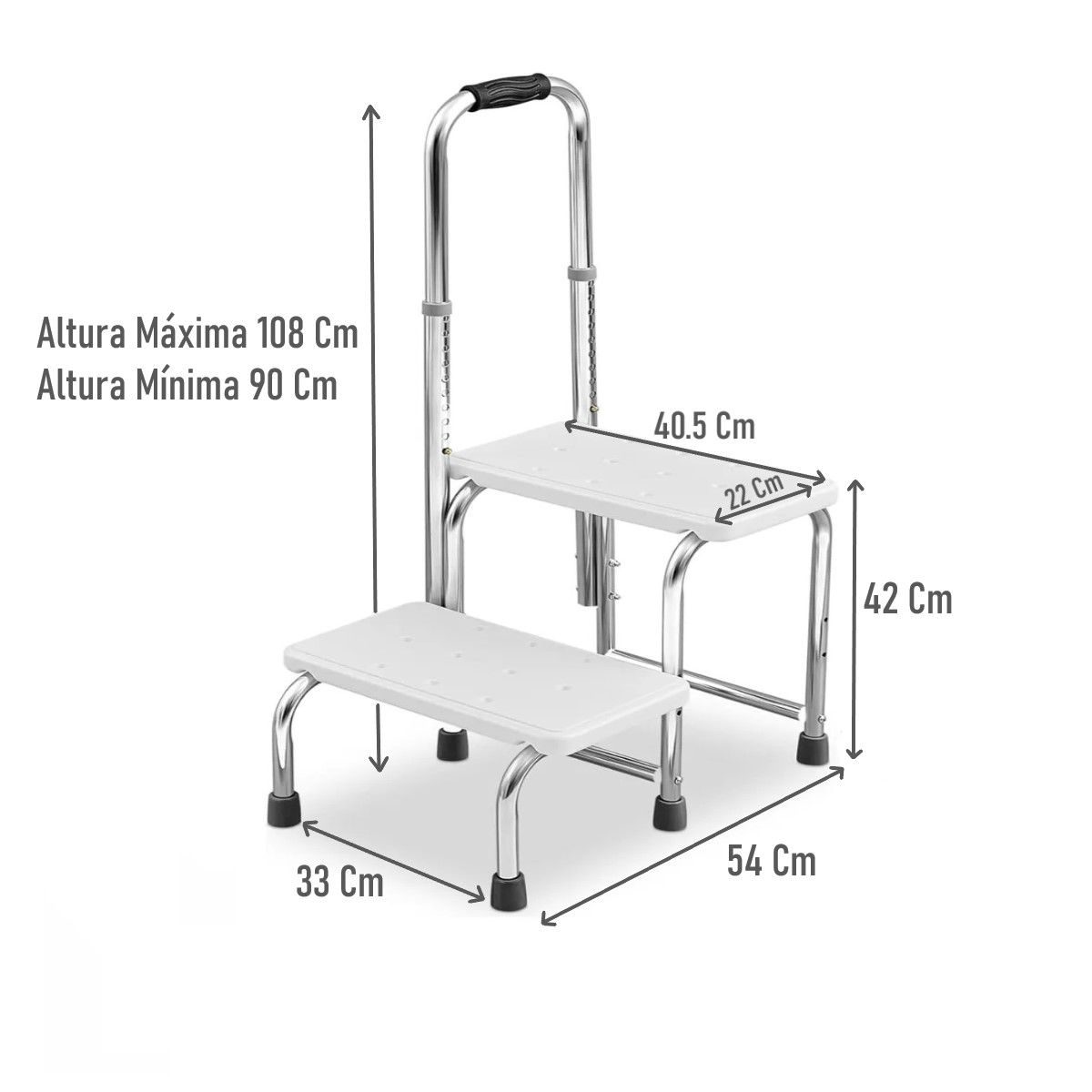 GENERICO - Escabel Escalera Clinico  Antideslizante Y Baranda 2 Peldaños 602B