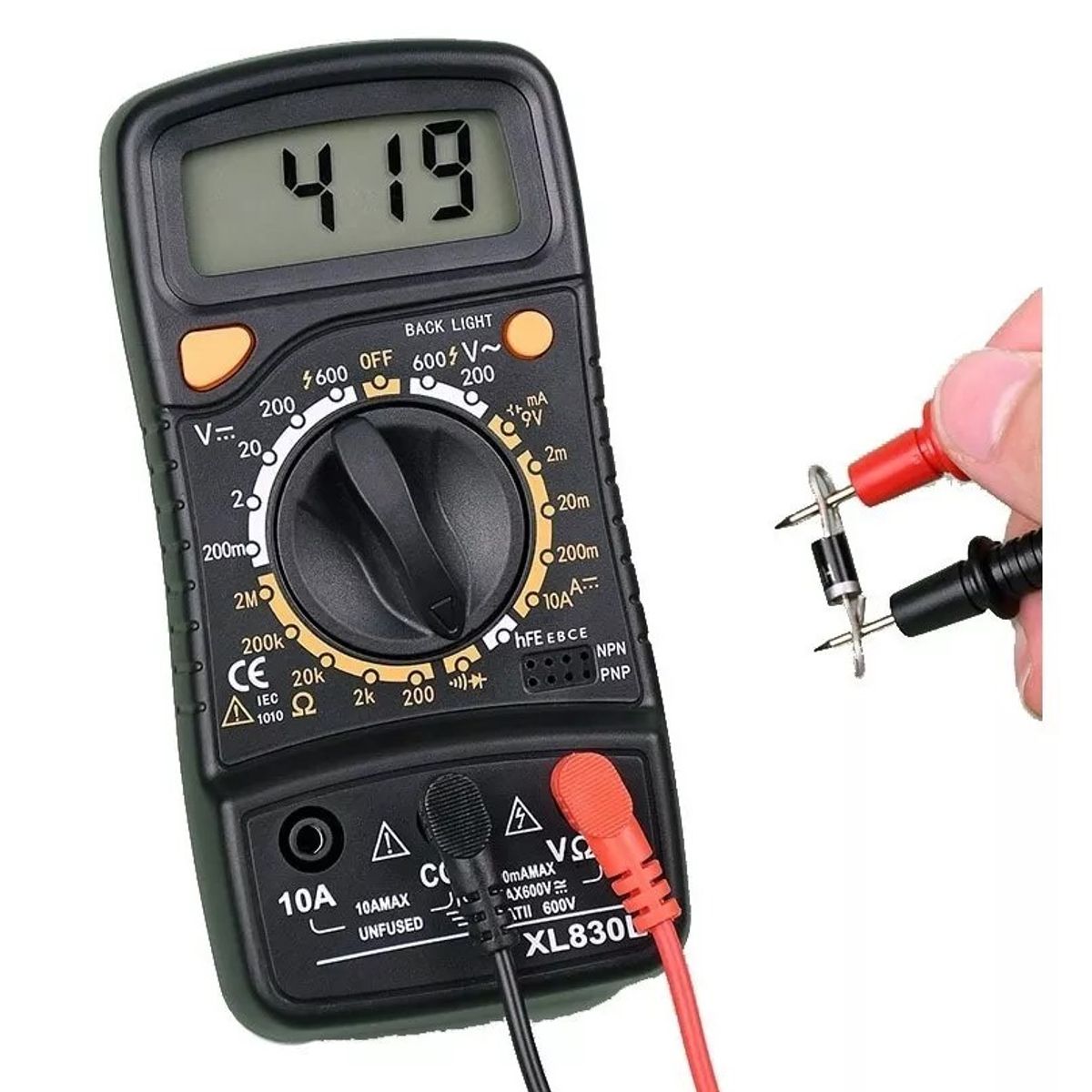 GENERICO - Multímetro Profesional Tester Pantalla Digital Lcd + Batería