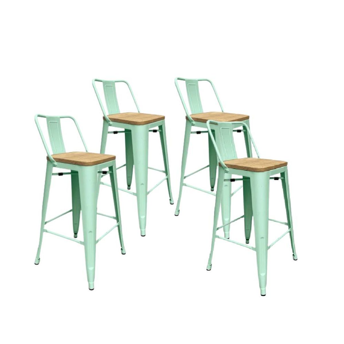 GENERICO - Pack 4 Taburetes Tolix con Asiento de Madera Menta 77cm