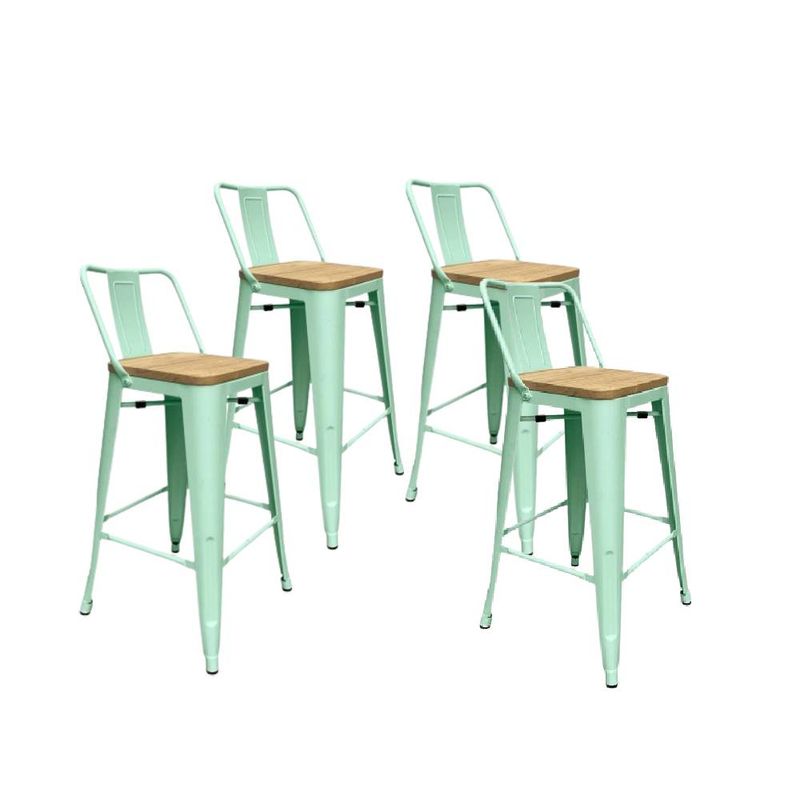 GENERICO - Pack 4 Taburetes Tolix con Asiento de Madera Menta 77cm