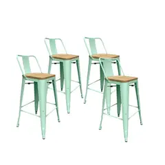 GENERICO - Pack 4 Taburetes Tolix con Asiento de Madera Menta 77cm