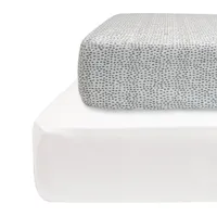 Pack 2 Sábana Bajera Punto Gris y Lisa Blanca Cuna