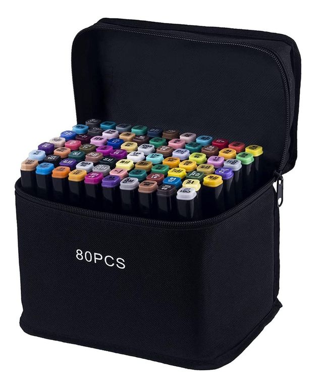 Set 80 Lapices Marcadores Graficos Dibujo Doble Punta - Multicolor