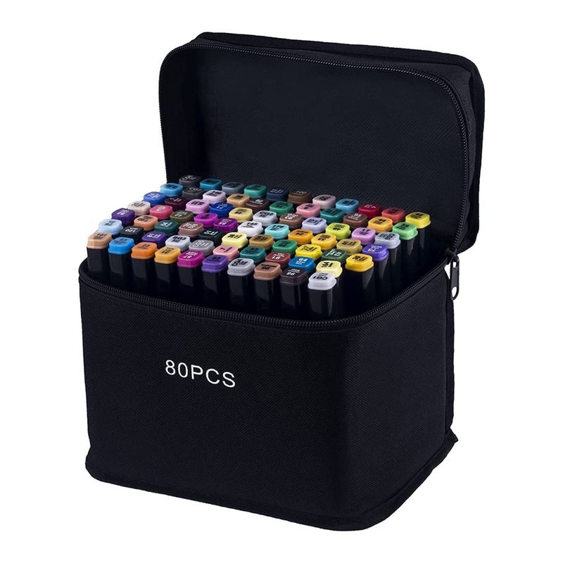 IMPORTCLICK - Set 80 Lápices Marcadores Gráficos Dibujo Doble Punta - Multicolor