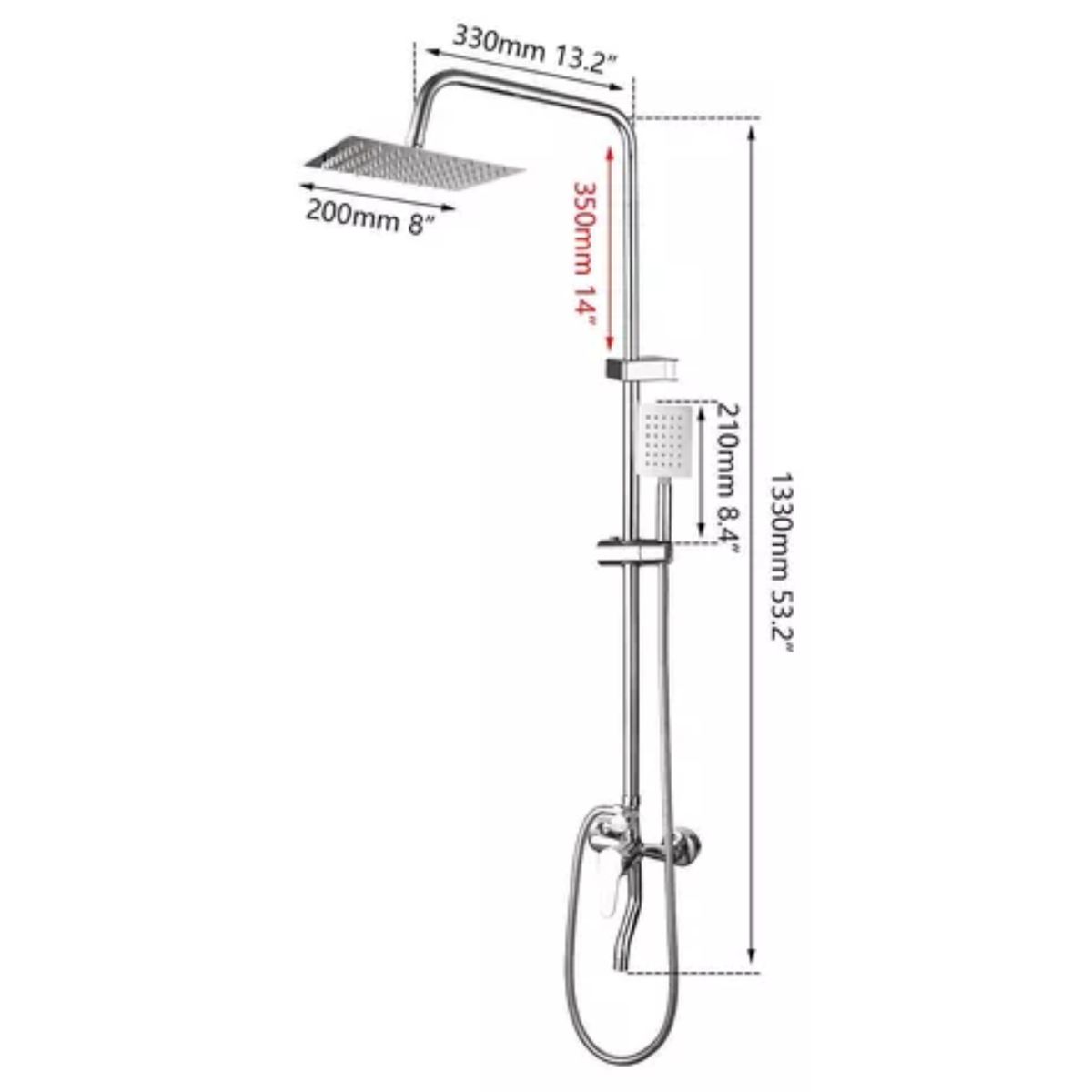 IMPORTCLICK - Columna Ducha Plato Llave Monomando 2 en 1 Moderno Cuadrado - Plateado