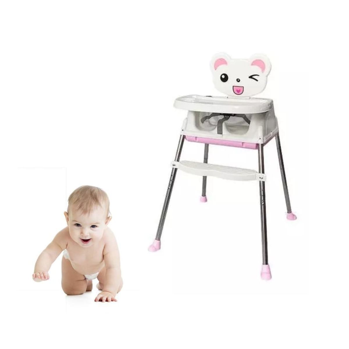 IMPORTCLICK - Silla Comer Bebe Infantil 3 En 1 Ajustable Rosado - Blanco