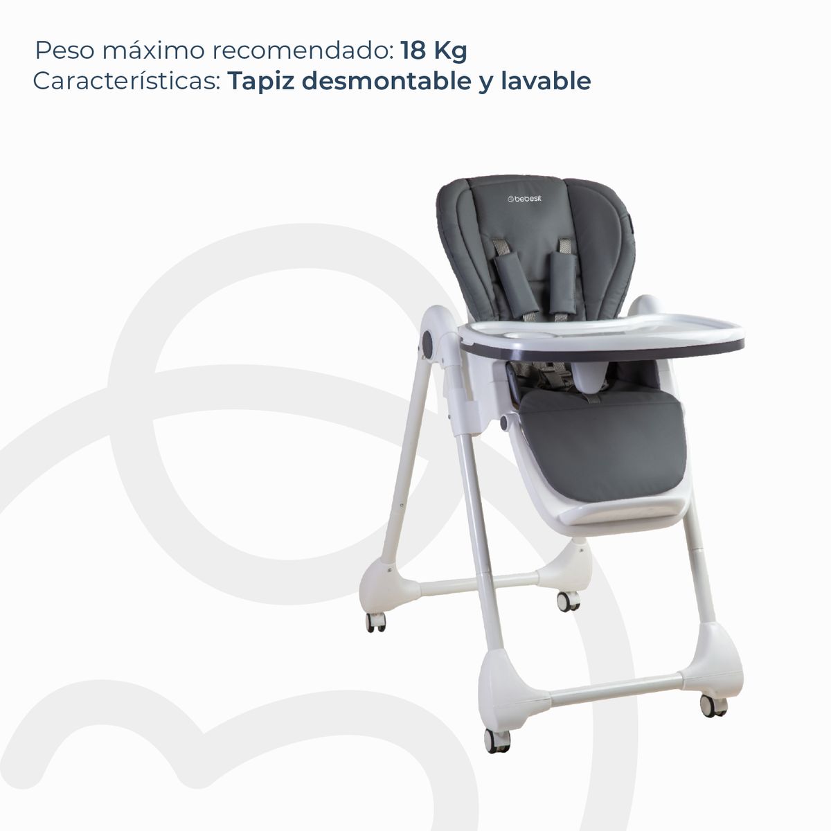 BEBESIT - Silla de Comer EasyFeed Gris Bebesit