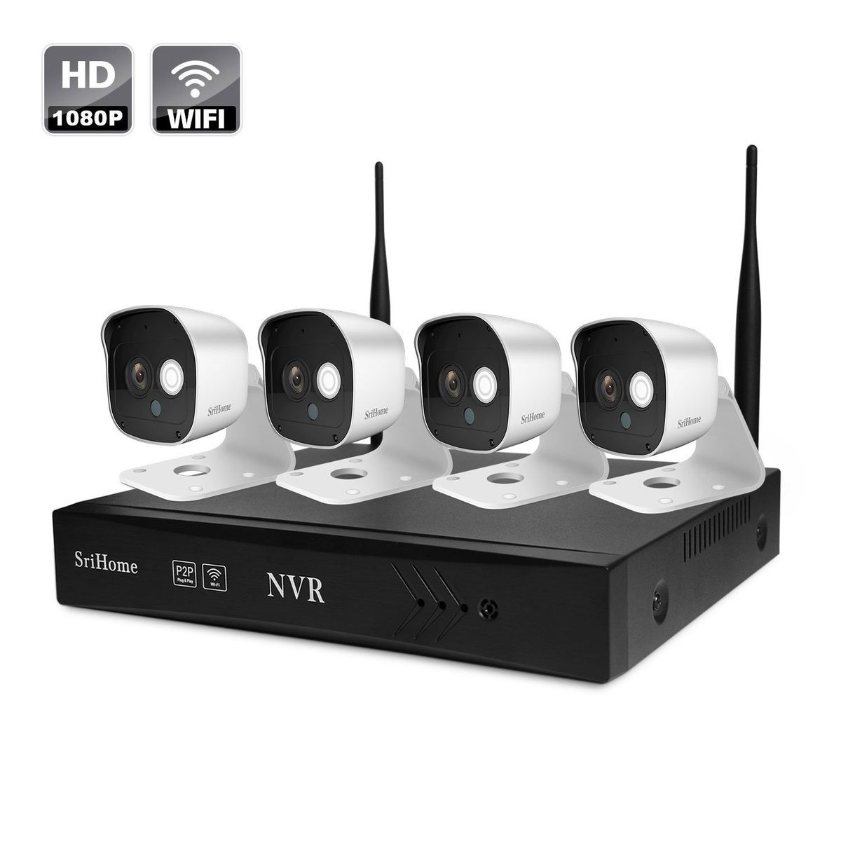 SRIHOME - Kit Nvr Ip Wifi 4 Cámaras Full Hd 2Mp Nvs002