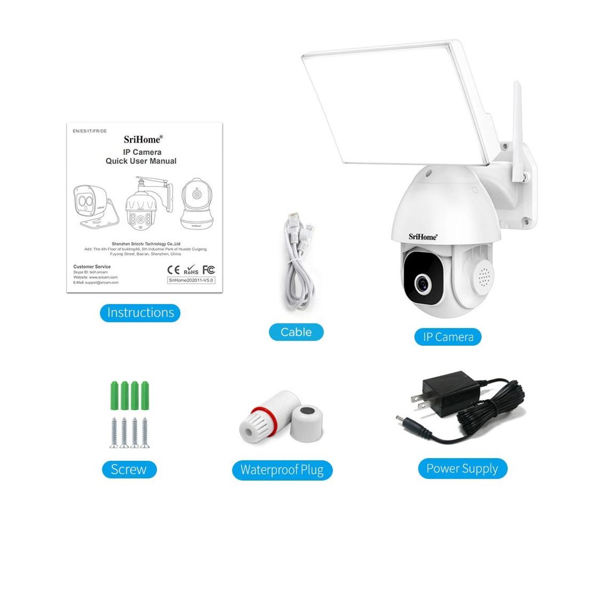 SRIHOME - Cámara de Seguridad WIFI 5MP 1920P 5G Srihome SH039 con Foco LED