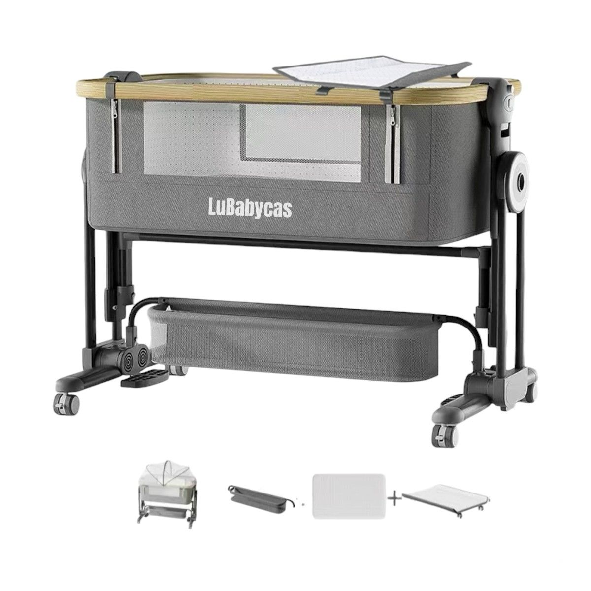 LUBABYCAS - Cuna Colecho Con Mudador Colchón Mosquitero LuBabycas Gris