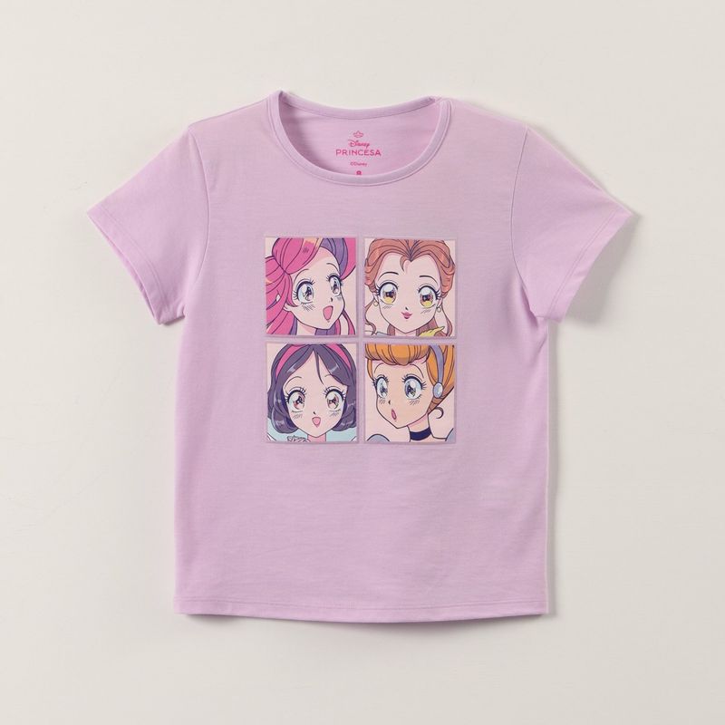 DISNEY - Polera Manga Corta Niña Princesas Lila Disney