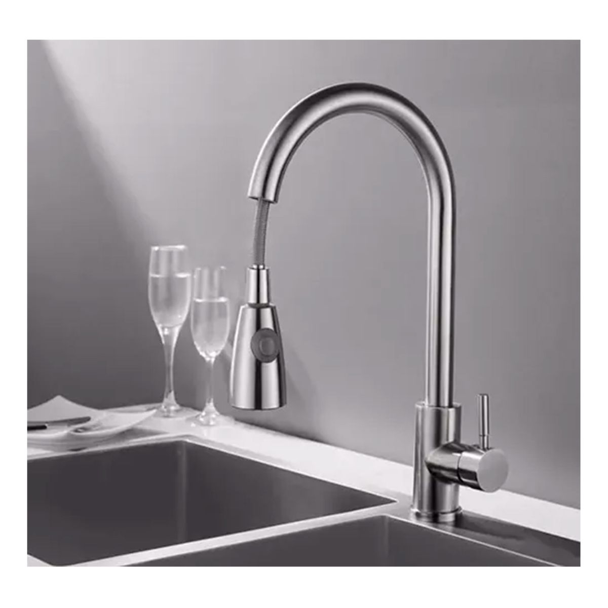 GENERICO - Llave Monomando Lavaplatos Profesional Extraíble Plateada