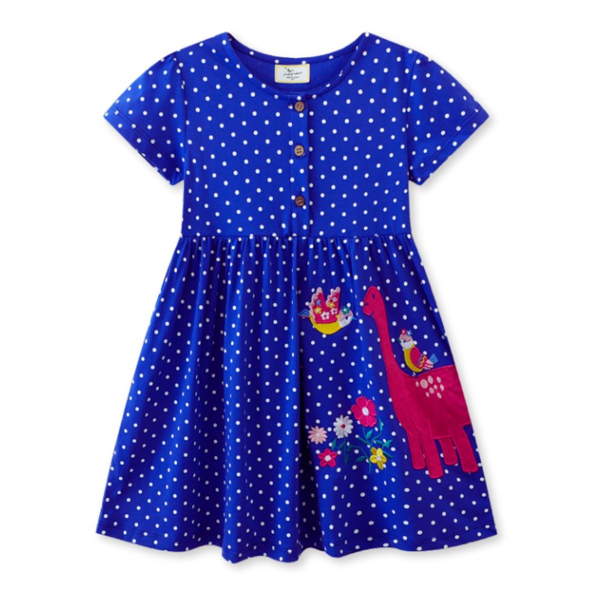 JUMP KIDS - Vestido Manga Corta Niña Estampado Dinosaurio Azul