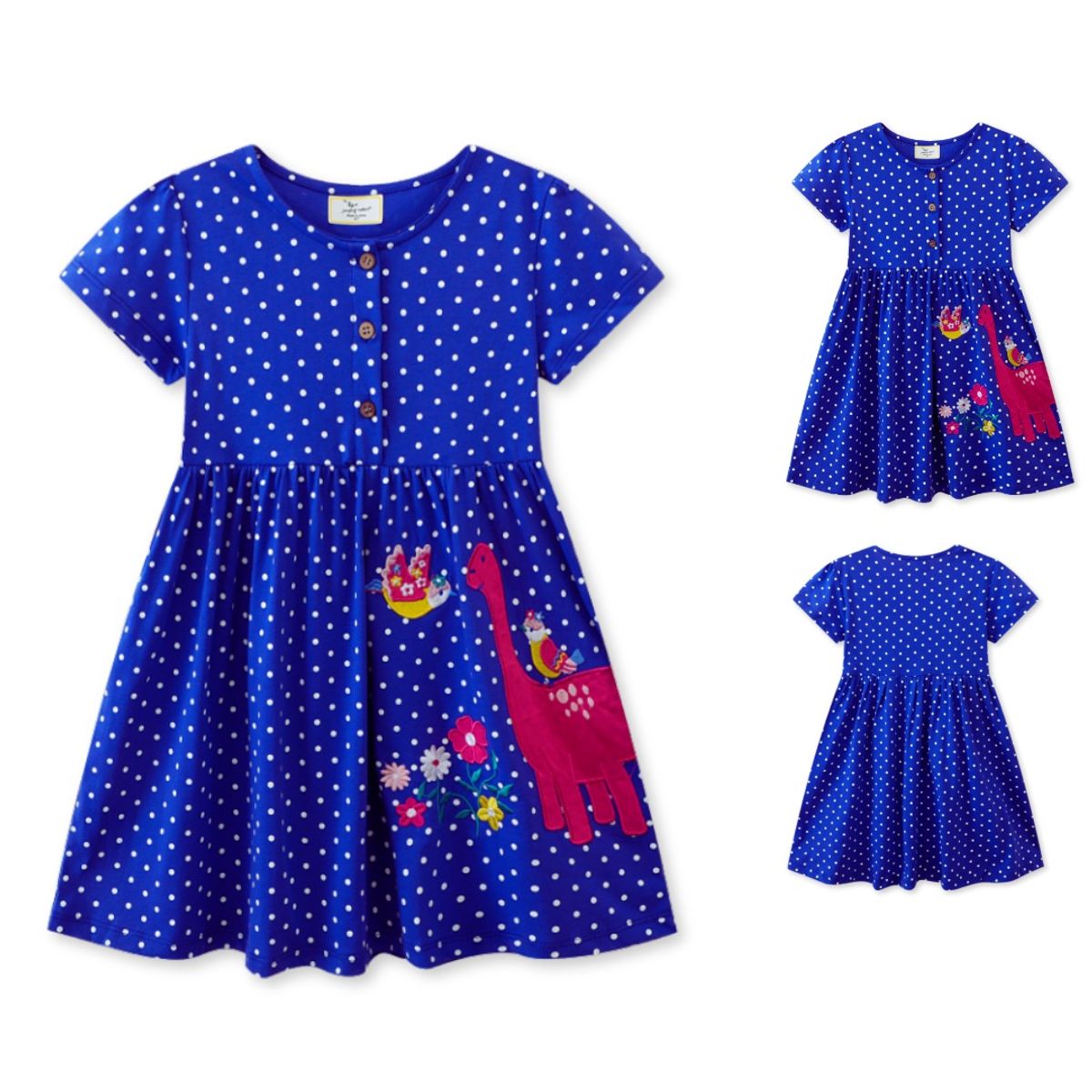 JUMP KIDS - Vestido Manga Corta Niña Estampado Dinosaurio Azul