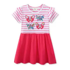JUMP KIDS - Vestido Manga Corta Niña Estampado Mariposa Rosa
