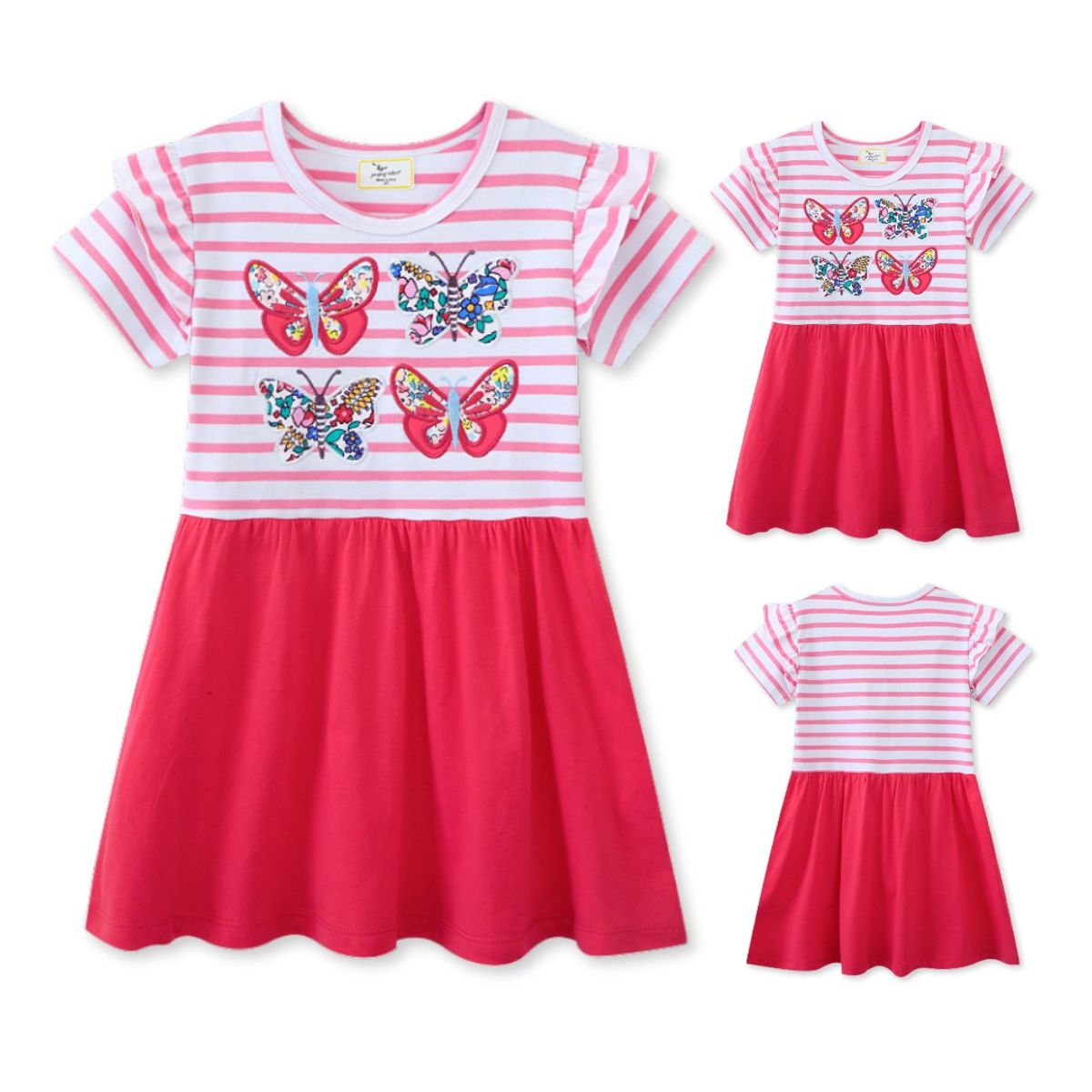 JUMP KIDS - Vestido Manga Corta Niña Estampado Mariposa Rosa