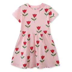 JUMP KIDS - Vestido Manga Corta Niña Estampado Rosa Princesa.-