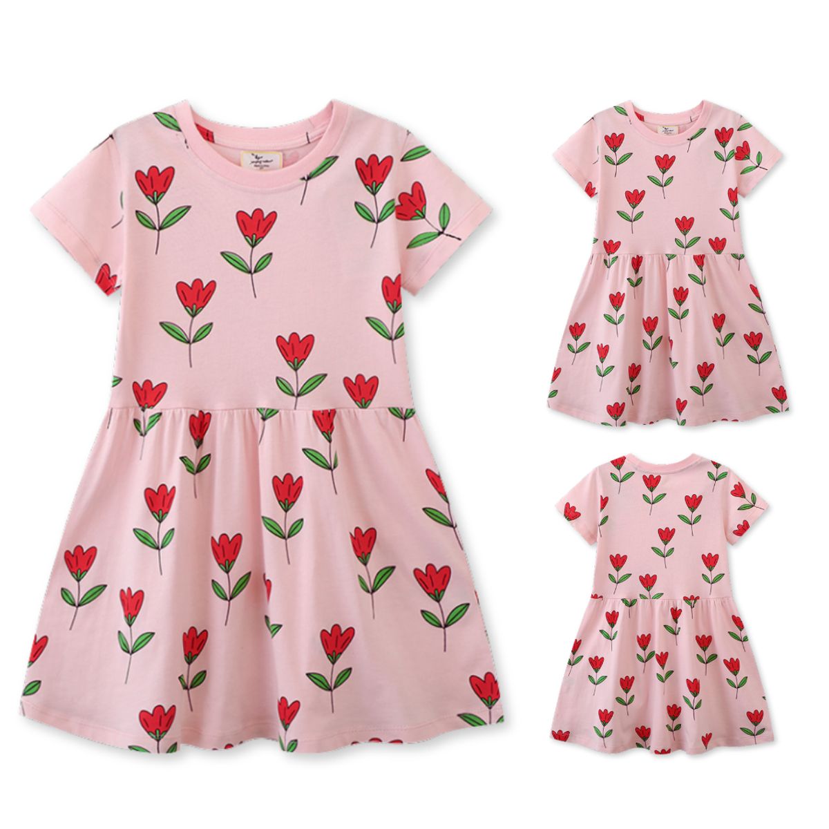 JUMP KIDS - Vestido Manga Corta Niña Estampado Rosa Princesa