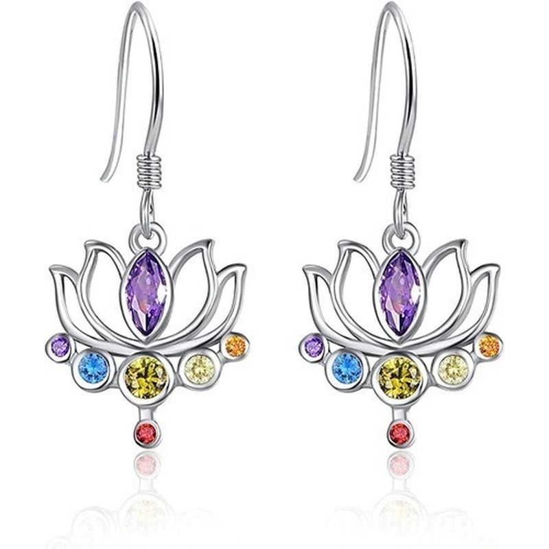 GENERICO - Aros Plata 925 Flor Loto Joyas Mujer Regalo 7 Colores