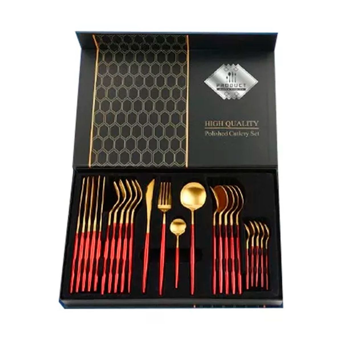 GENERICO - Set De Servicios Acero Inoxidables Rojo Dorado 24 pzs