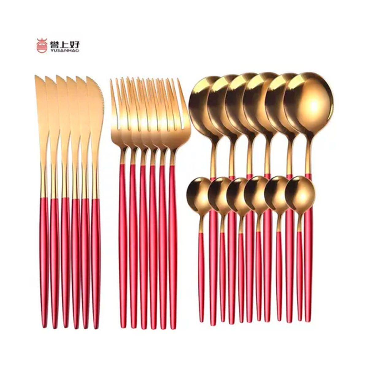 GENERICO - Set De Servicios Acero Inoxidables Rojo Dorado 24 pzs