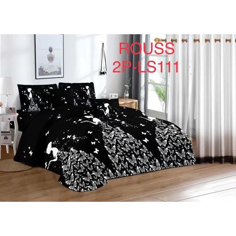GENERICO - Cobertor Tipo Quilt de Verano / Cubrecamas 2 Plazas Negro Adas Mariposas