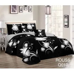 GENERICO - Cobertor Tipo Quilt de Verano / Cubrecamas 2 Plazas Negro Flor