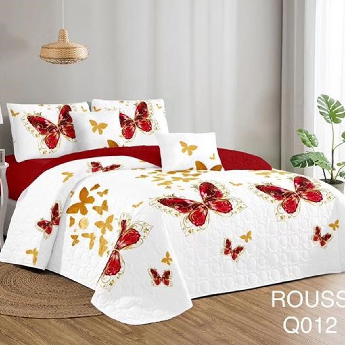 GENERICO - Cobertor Tipo Quilt de Verano / Cubrecamas 2 Plazas Blanco Mariposas