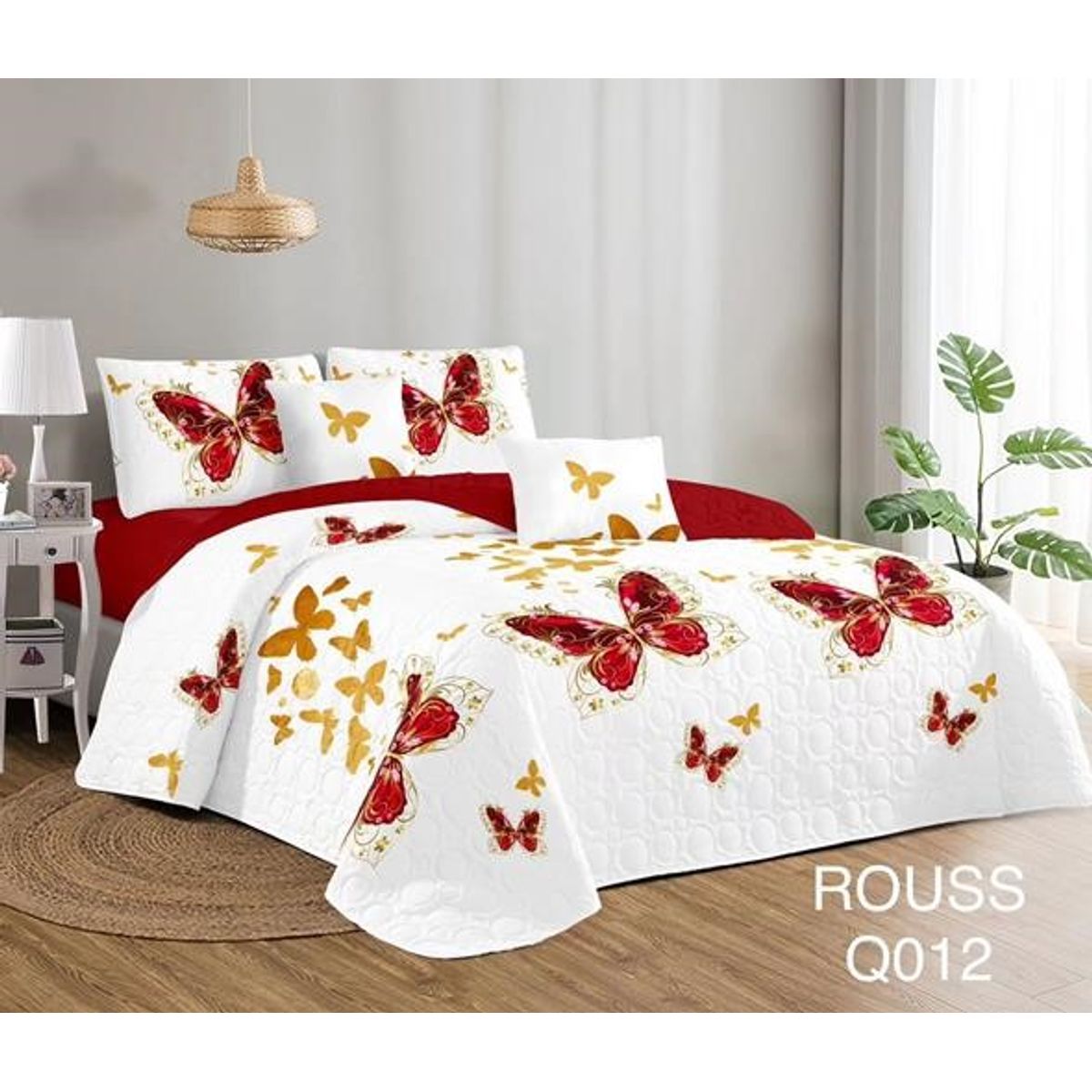 GENERICO - Cobertor Tipo Quilt de Verano / Cubrecamas 2 Plazas Blanco Mariposas