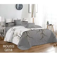 GENERICO - Cobertor Tipo Quilt de Verano / Cubrecamas 2 Plazas Blanco y Gris