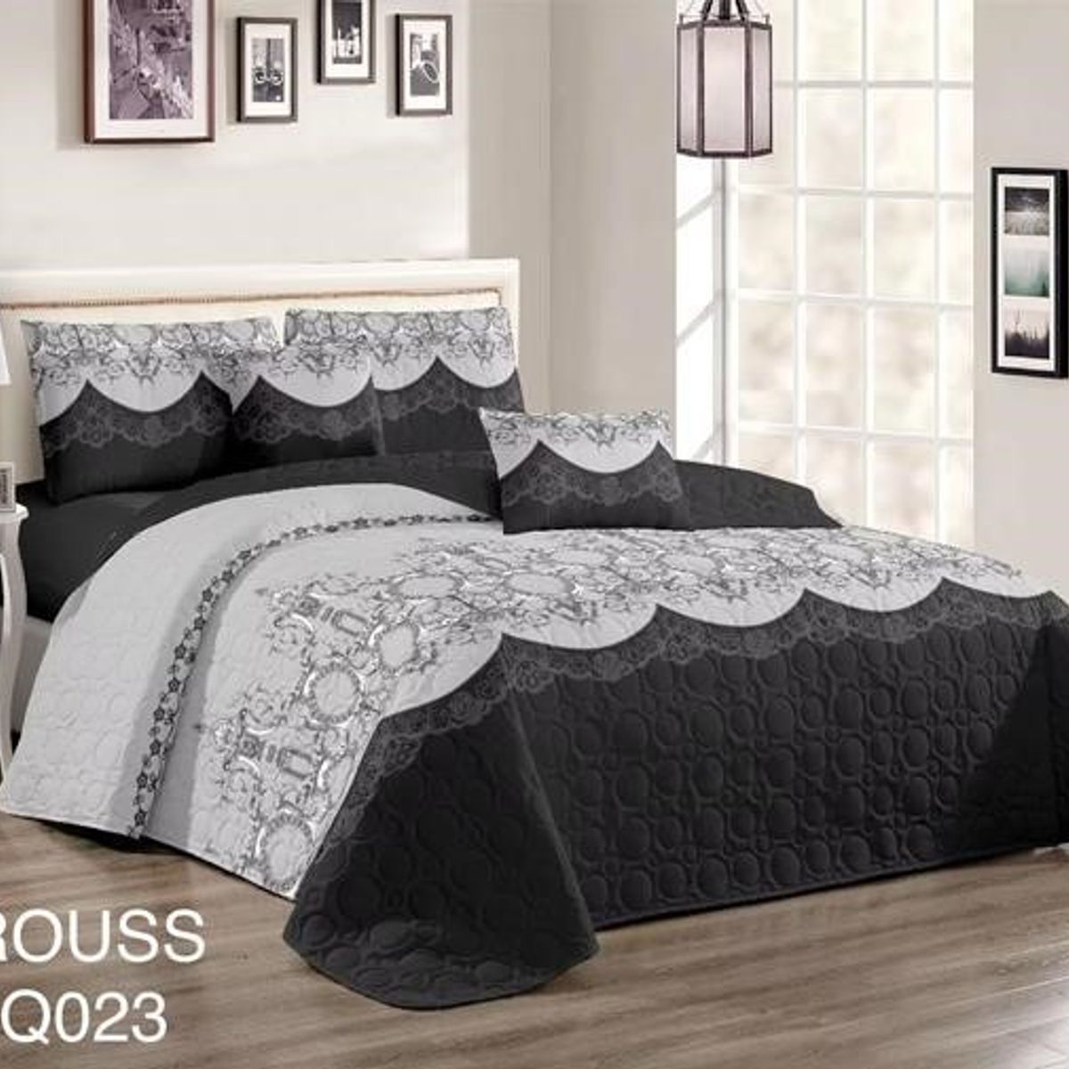 GENERICO - Cobertor Tipo Quilt de Verano / Cubrecamas 2 Plazas Gris Diseños