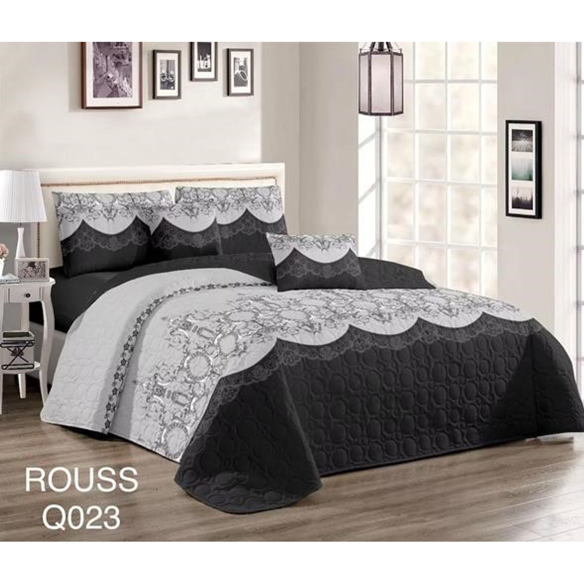GENERICO - Cobertor Tipo Quilt de Verano / Cubrecamas 2 Plazas Gris Diseños