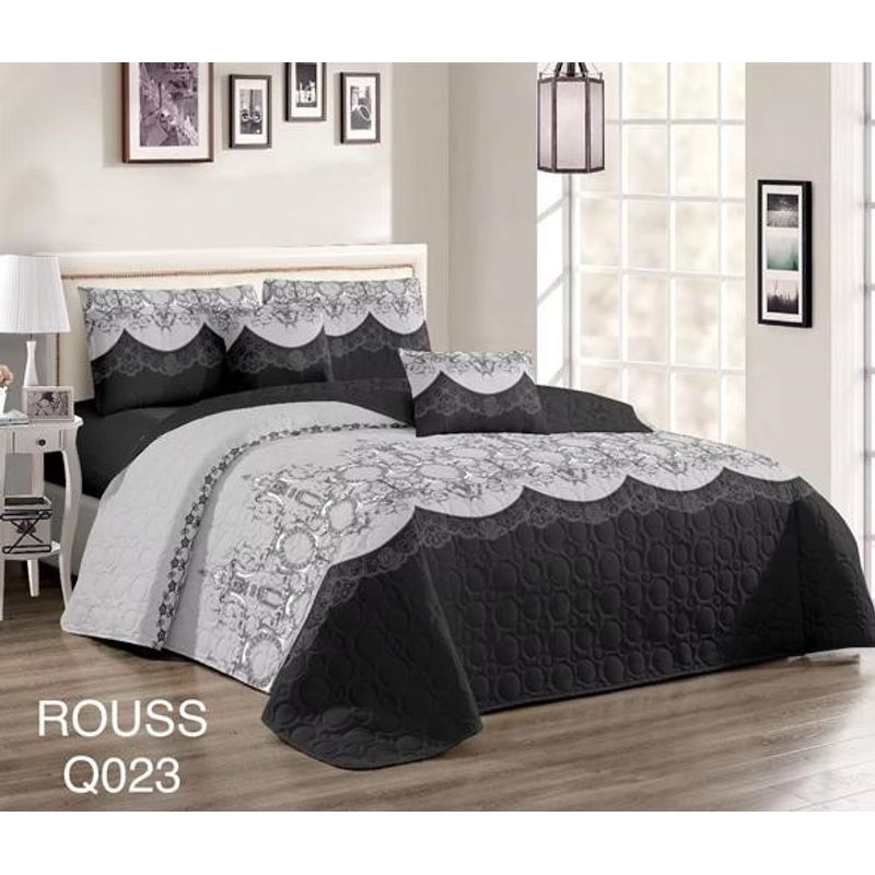 GENERICO - Cobertor Tipo Quilt de Verano / Cubrecamas 2 Plazas Gris Diseños