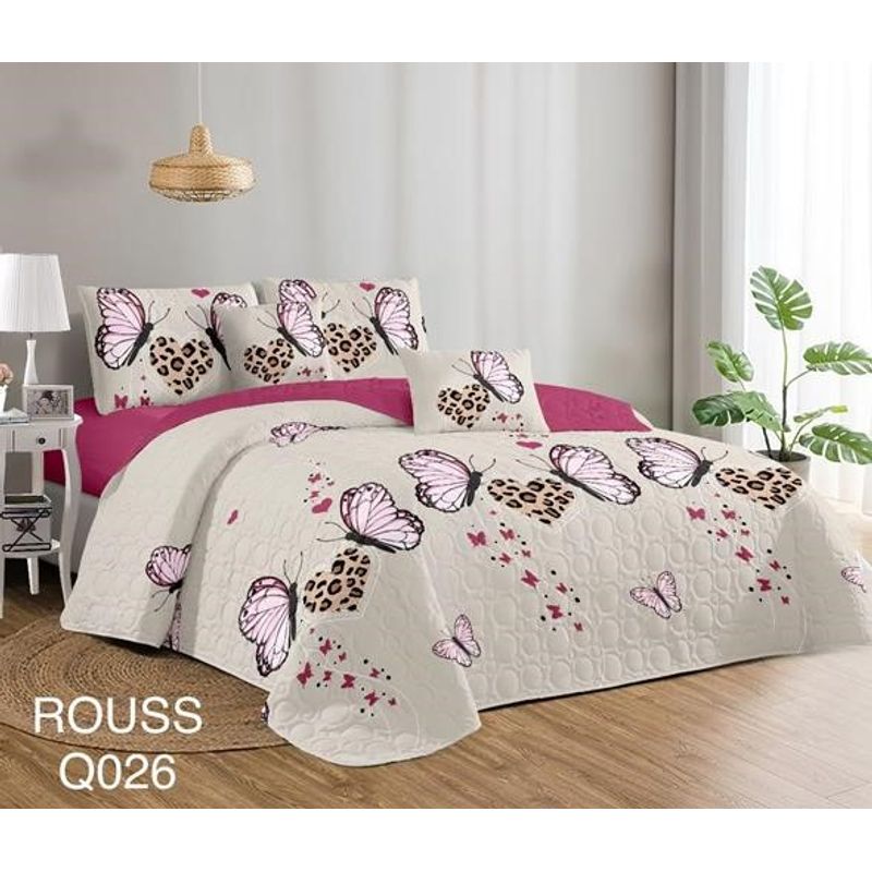 GENERICO - Cobertor Tipo Quilt de Verano / Cubrecamas 2 Plazas Mariposas