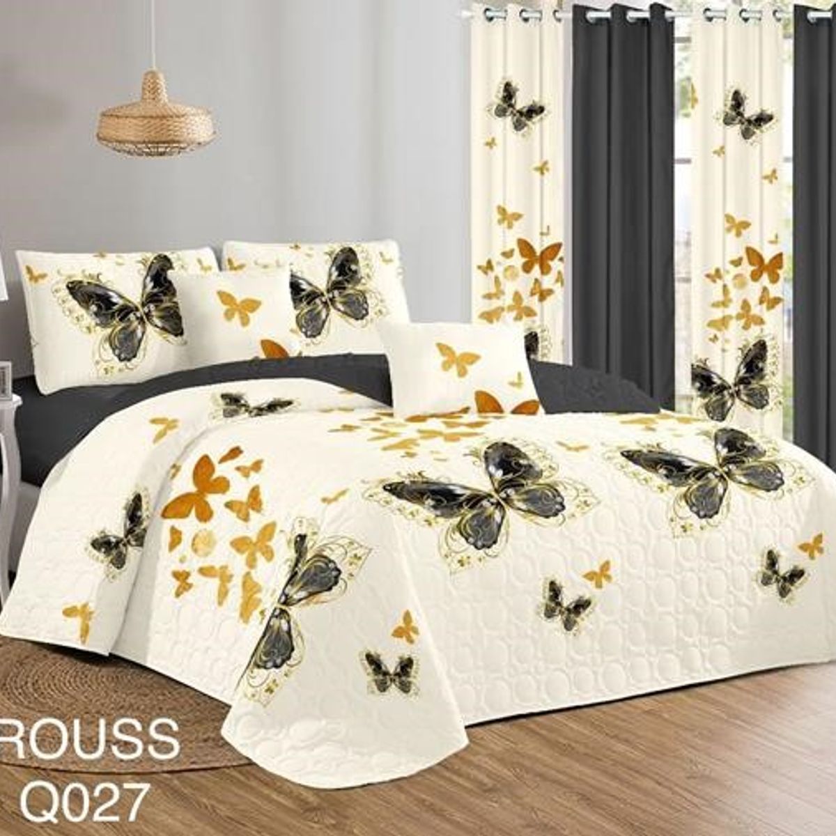 GENERICO - Cobertor Tipo Quilt de Verano / Cubrecamas 2 Plazas Mariposas