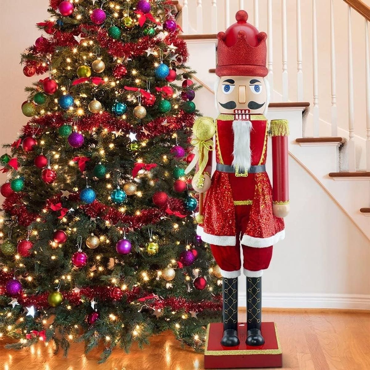 SCANAVINI - Cascanueces Navidad con Música y Movimiento Canta soldado Gigante 160 cm