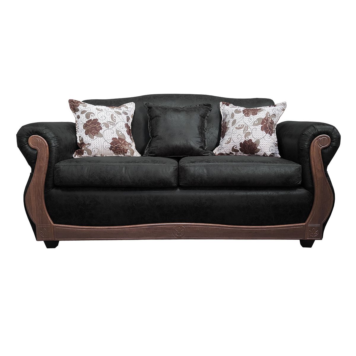 AMERICA DECORA - Sofá Con Resorte Estructural 3 Cuerpos Grand Santi Envejecido Negro X
