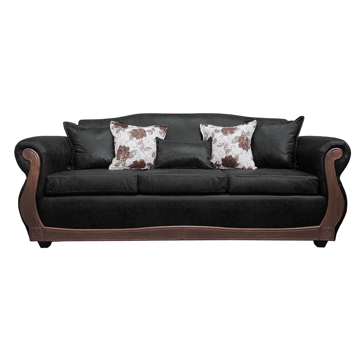 AMERICA DECORA - Sofá Con Resorte Estructural 4 Cuerpos Grand Santi Envejecido Negro X