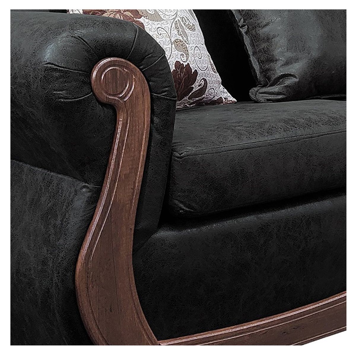 AMERICA DECORA - Sofá Con Resorte Estructural 4 Cuerpos Grand Santi Envejecido Negro X