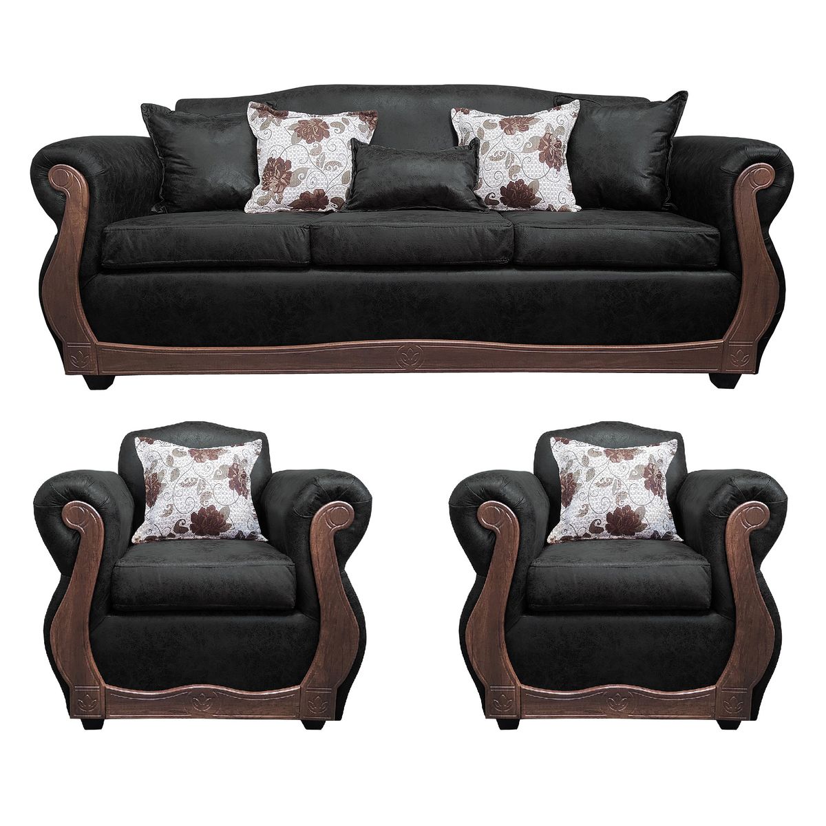 AMERICA DECORA - Living Con Resorte Estructural 6 Cuerpos 4+1+1 Grand Santi Envejecido Negro X