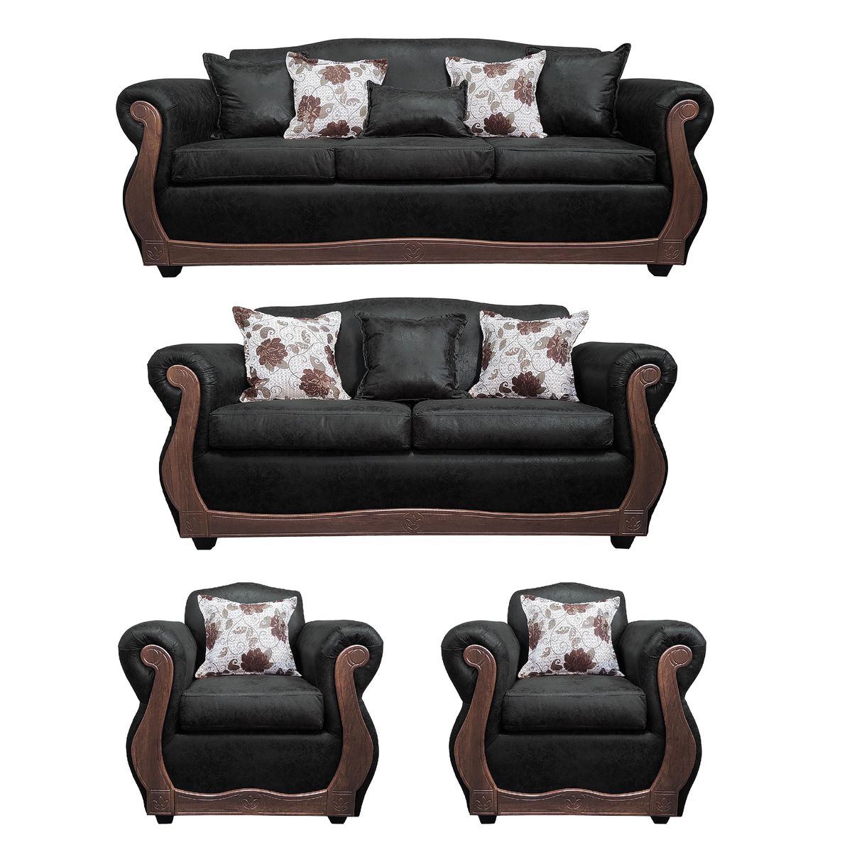 AMERICA DECORA - Living Con Resorte Estructural 9 Cuerpos 4+3+1+1 Grand Santi Envejecido Negro X