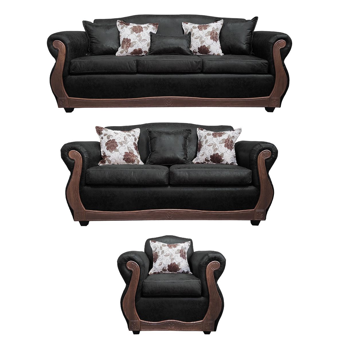 AMERICA DECORA - Living Con Resorte Estructural 8 Cuerpos 4+3+1 Grand Santi Envejecido Negro X