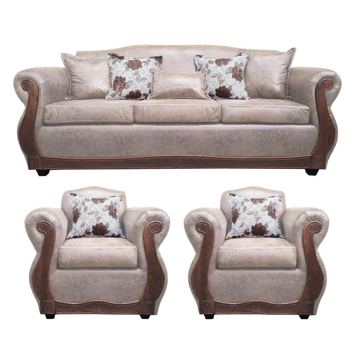 AMERICA DECORA - Living Con Resorte Estructural 6 Cuerpos 4+1+1 Grand Santi Envejecido Beige X