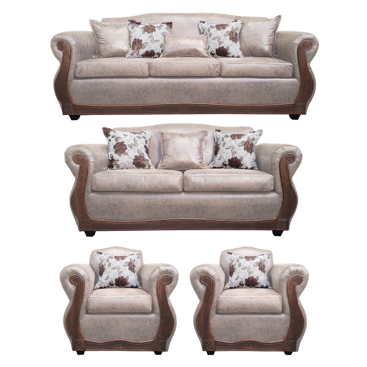 AMERICA DECORA - Living Con Resorte Estructural 9 Cuerpos 4+3+1+1 Grand Santi Envejecido Beige X