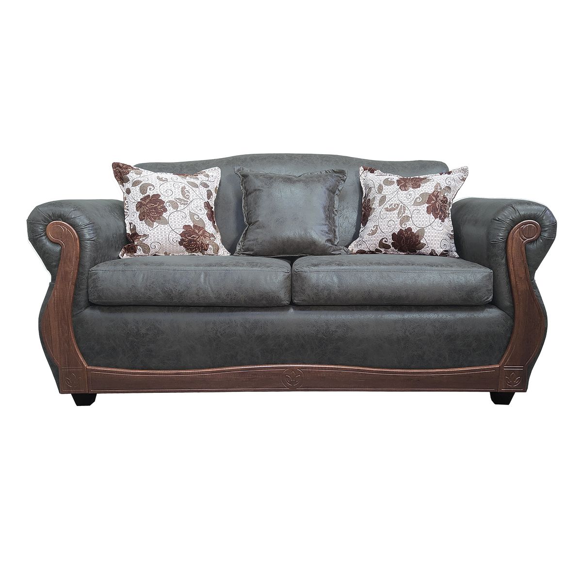 AMERICA DECORA - Sofá Con Resorte Estructural 3 Cuerpos Grand Santi Envejecido Gris Oscuro X