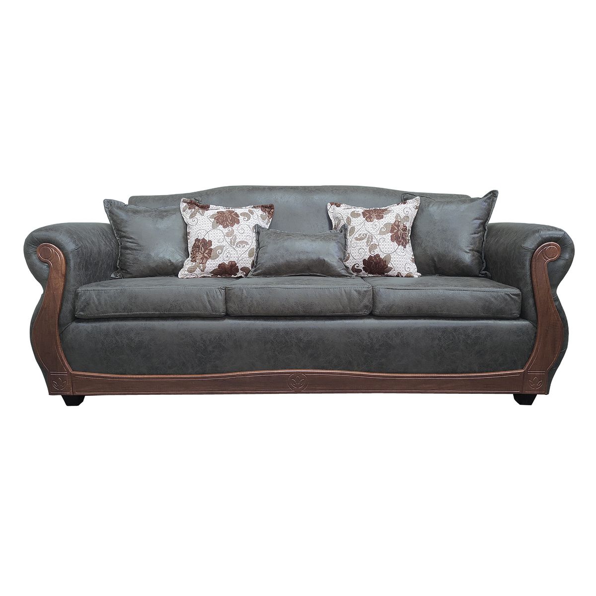 AMERICA DECORA - Sofá Con Resorte Estructural 4 Cuerpos Grand Santi Envejecido Gris Oscuro X