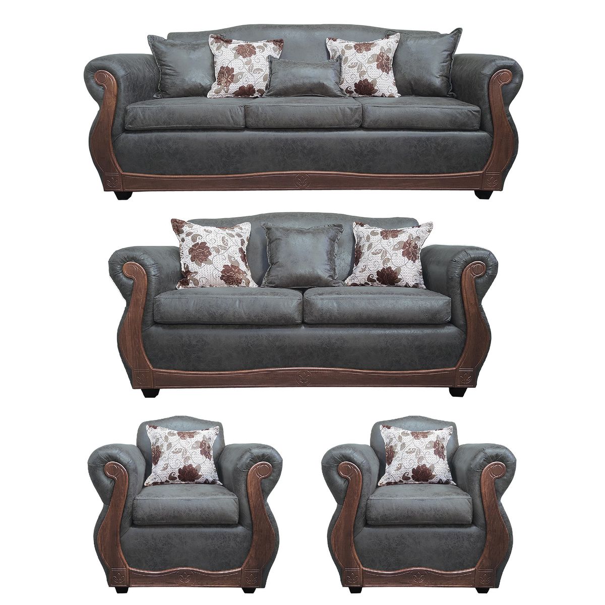 AMERICA DECORA - Living Con Resorte Estructural 9 Cuerpos 4+3+1+1 Grand Santi Envejecido Gris Oscuro X