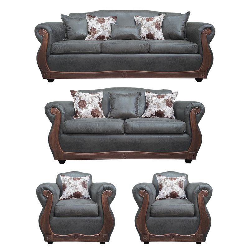 AMERICA DECORA - Living 4-3-1-1 Grand Santi Envejecido Gris Oscuro X