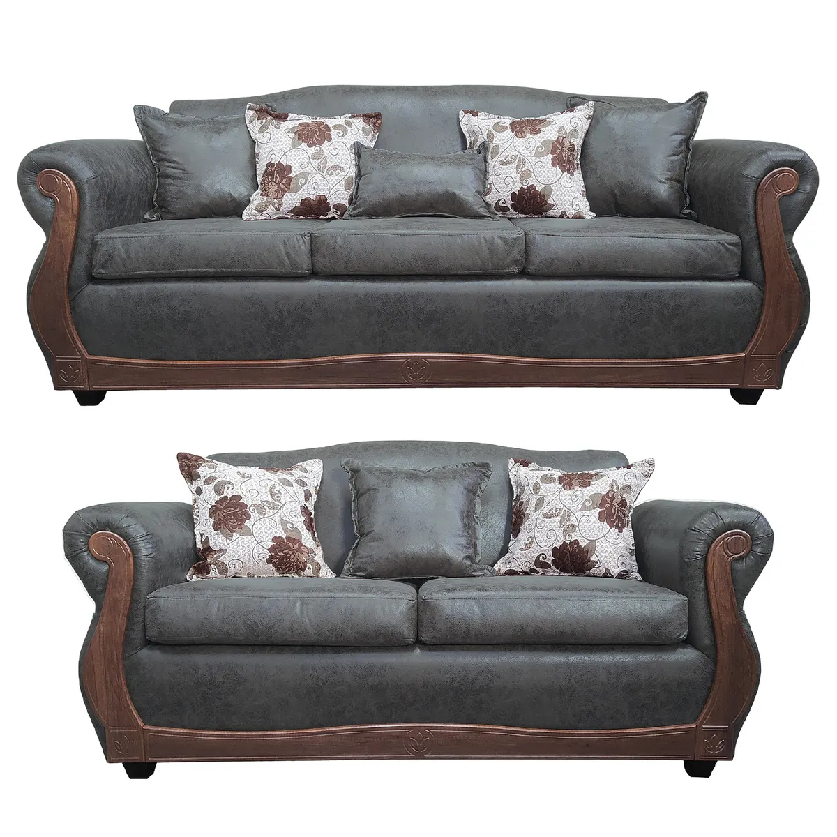 AMERICA DECORA - Living Con Resorte Estructural 7 Cuerpos 4+3 Grand Santi Envejecido Gris Oscuro X