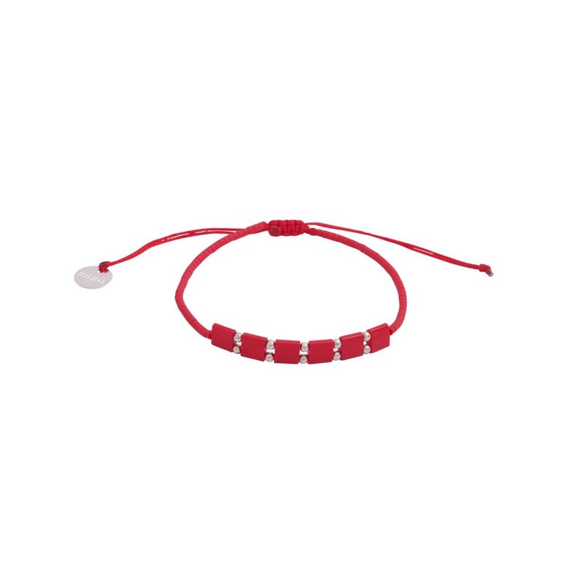 ZAZU - Pulsera Placa Fita Roja con Mostacillas de Plata